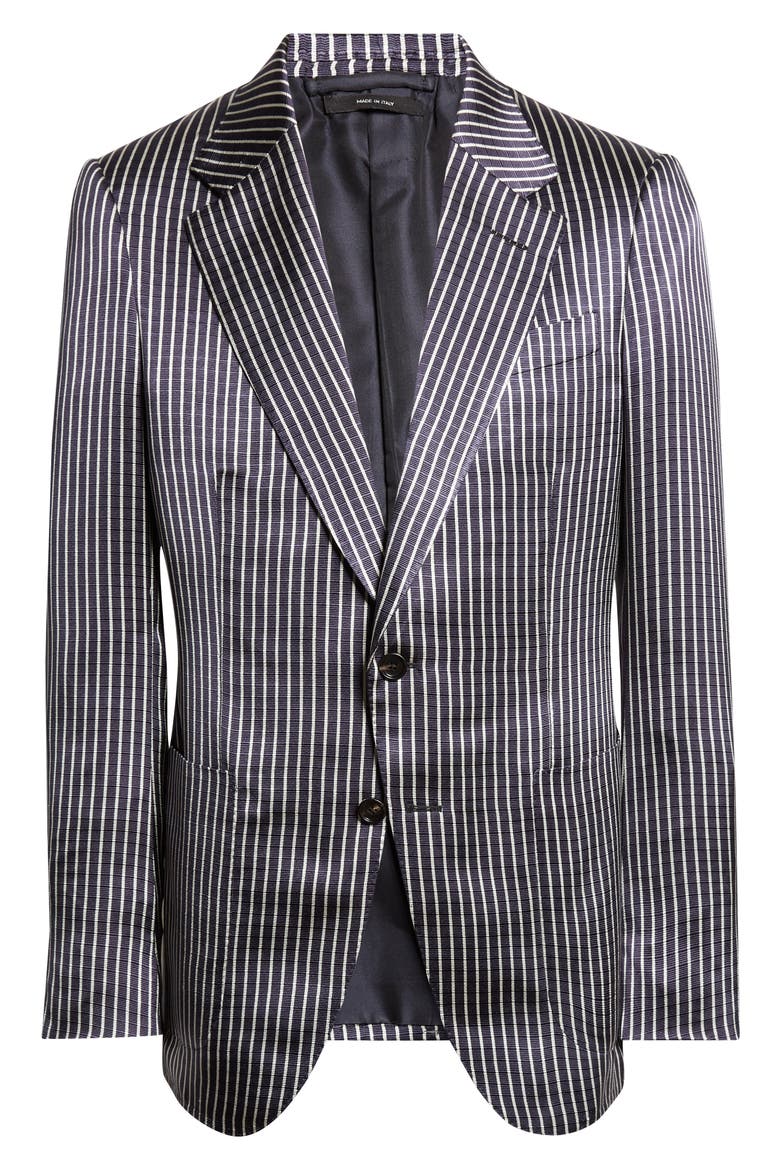 Stripe Fluid Silk Faille Jacket, Alternate, color, COMBO BLACK / IVORY