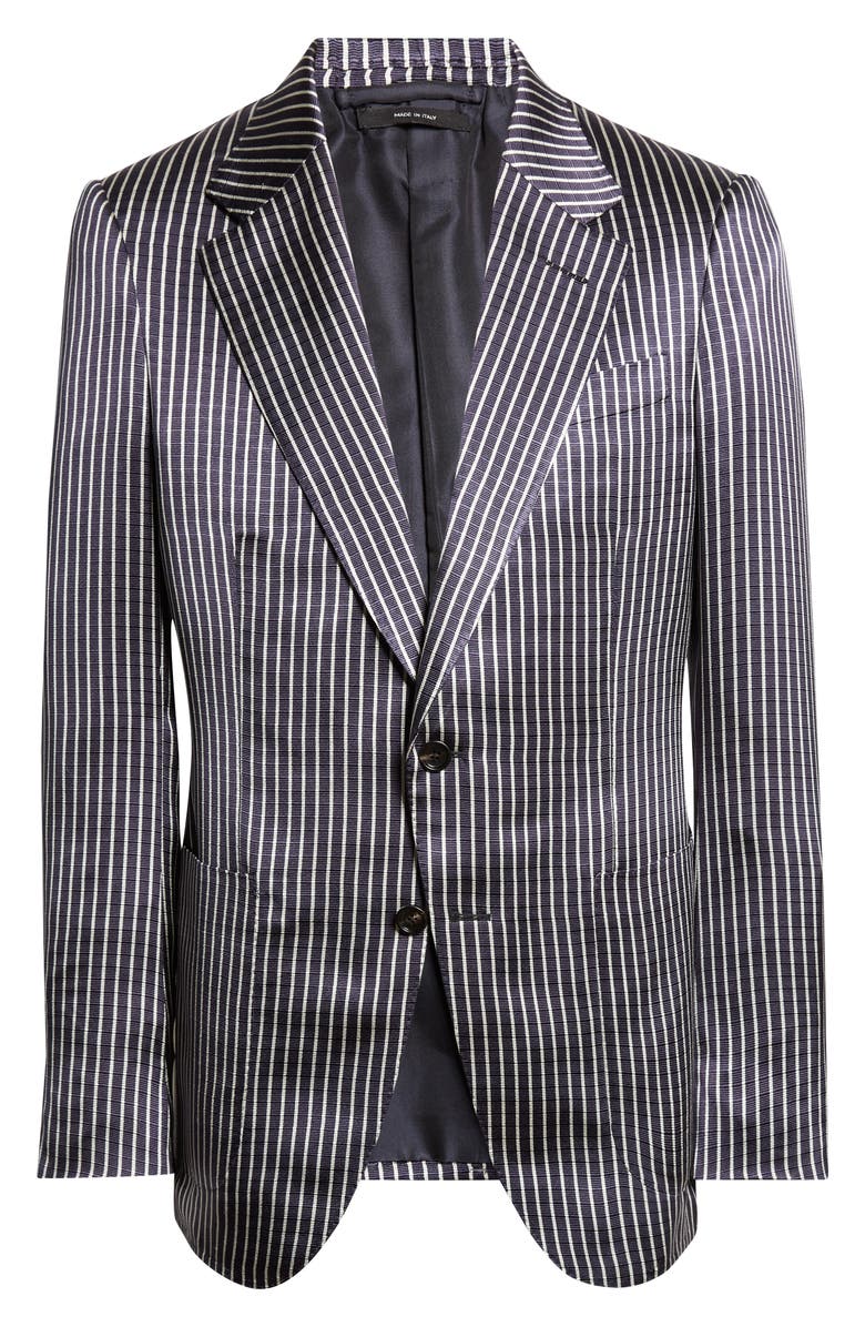 TOM FORD Stripe Fluid Silk Faille Jacket, Main, color, Combo Black / Ivory