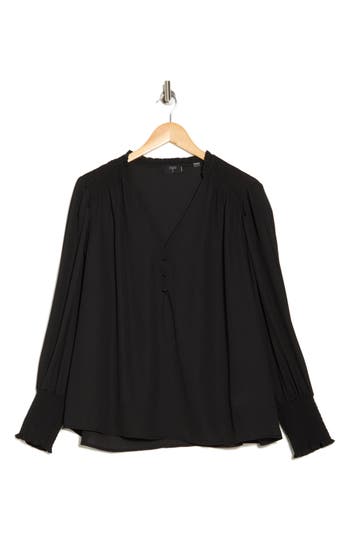 T Tahari V-neck Long Sleeve Top In Black