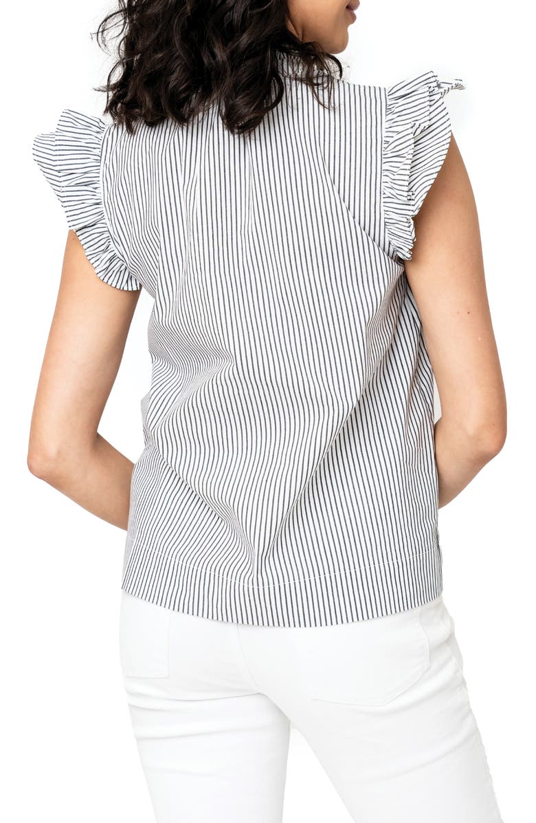 GIBSONLOOK Pinstripe Double Flutter Sleeve Stretch Cotton Top, Alternate, color, Blk/Wht Pinstripe