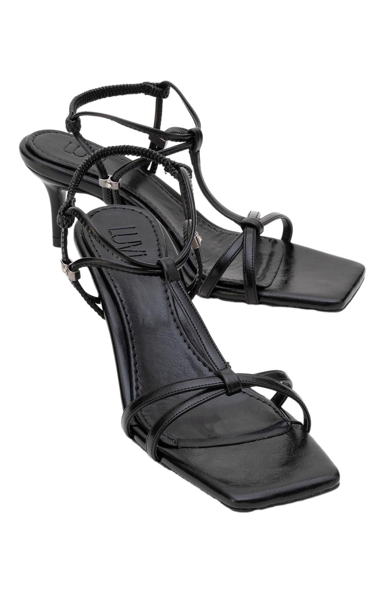 Prologue Shoes Gibson Stiletto Sandal, Main, color, Black Faux Leather