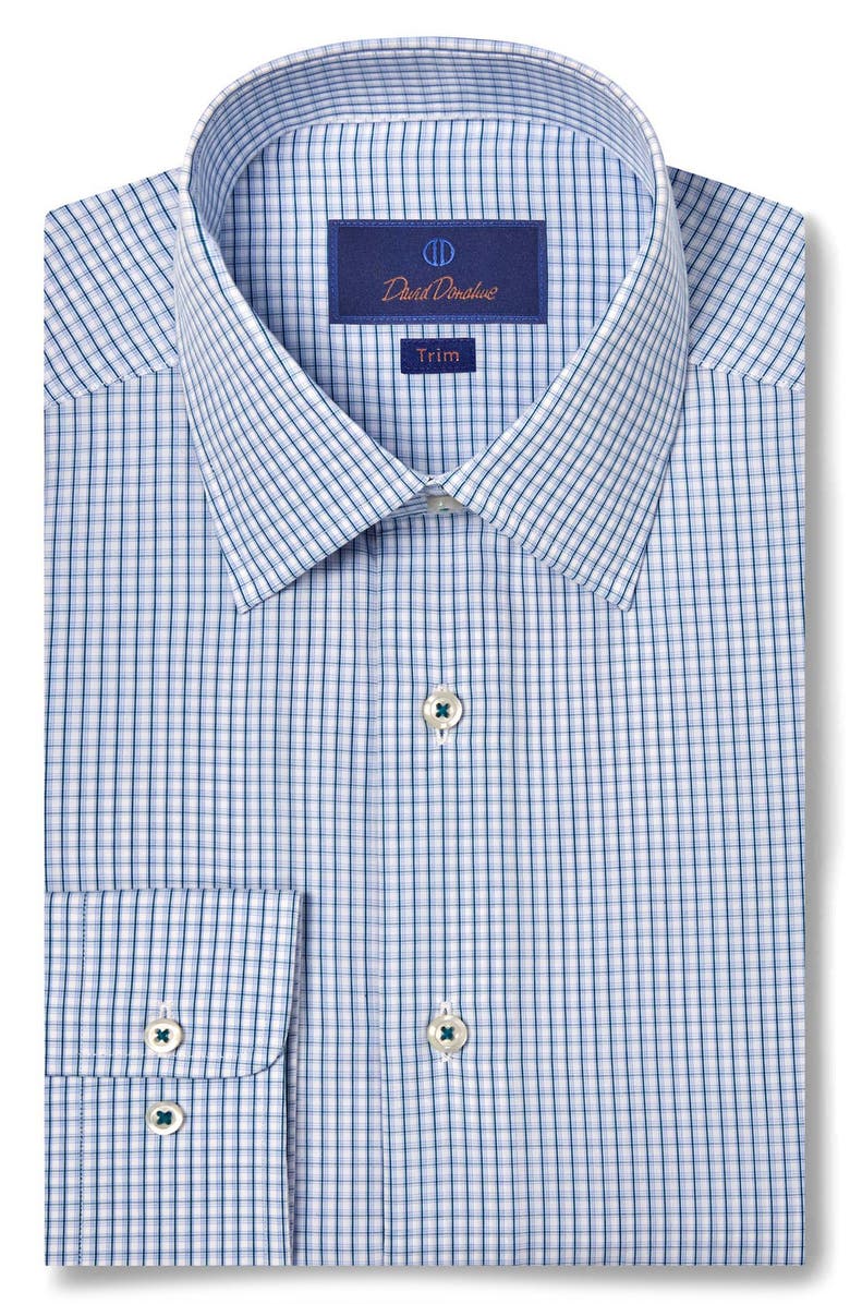 David Donahue Trim Fit Microcheck Cotton Poplin Dress Shirt, Main, color,