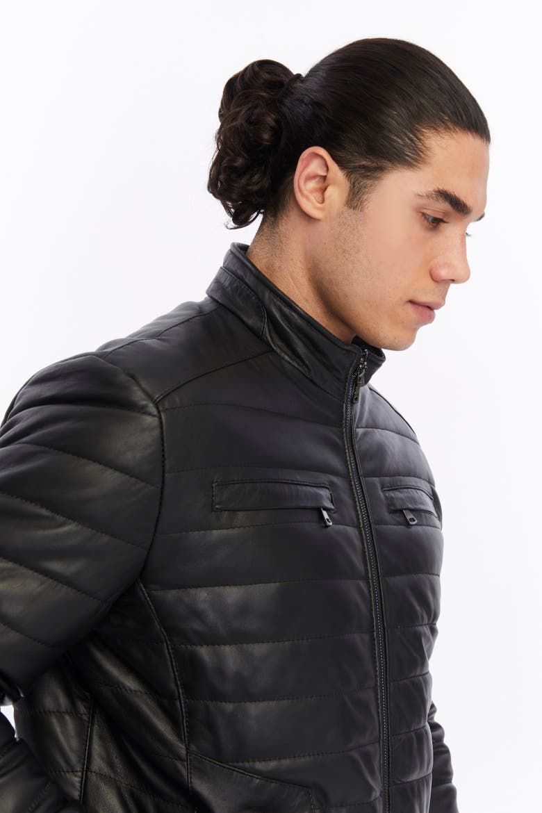 Sterling Quilted Leather Puffer Jacket, Alternate, color, Black