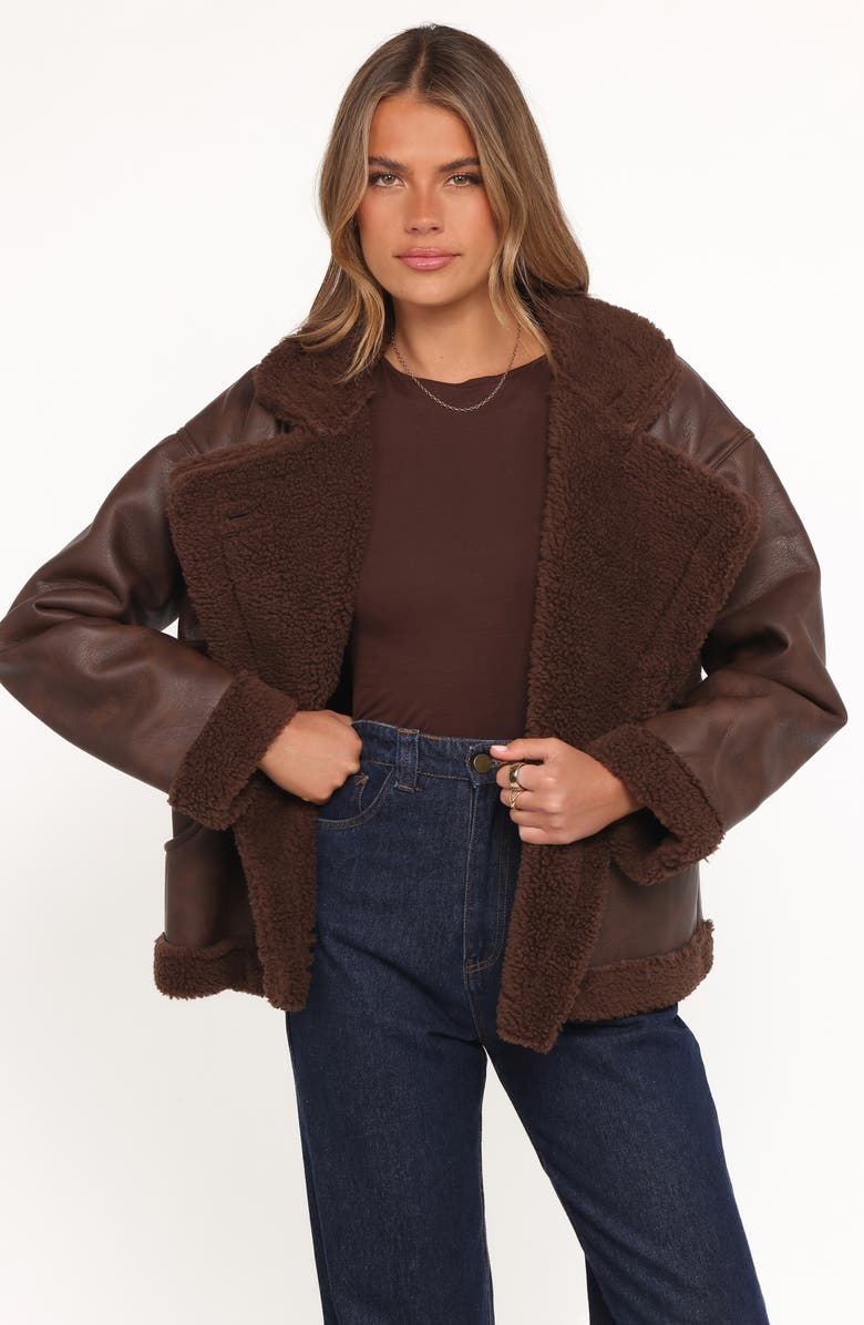 Petal & Pup Faux Leather & Faux Shearling Car Coat, Alternate, color, Chocolate