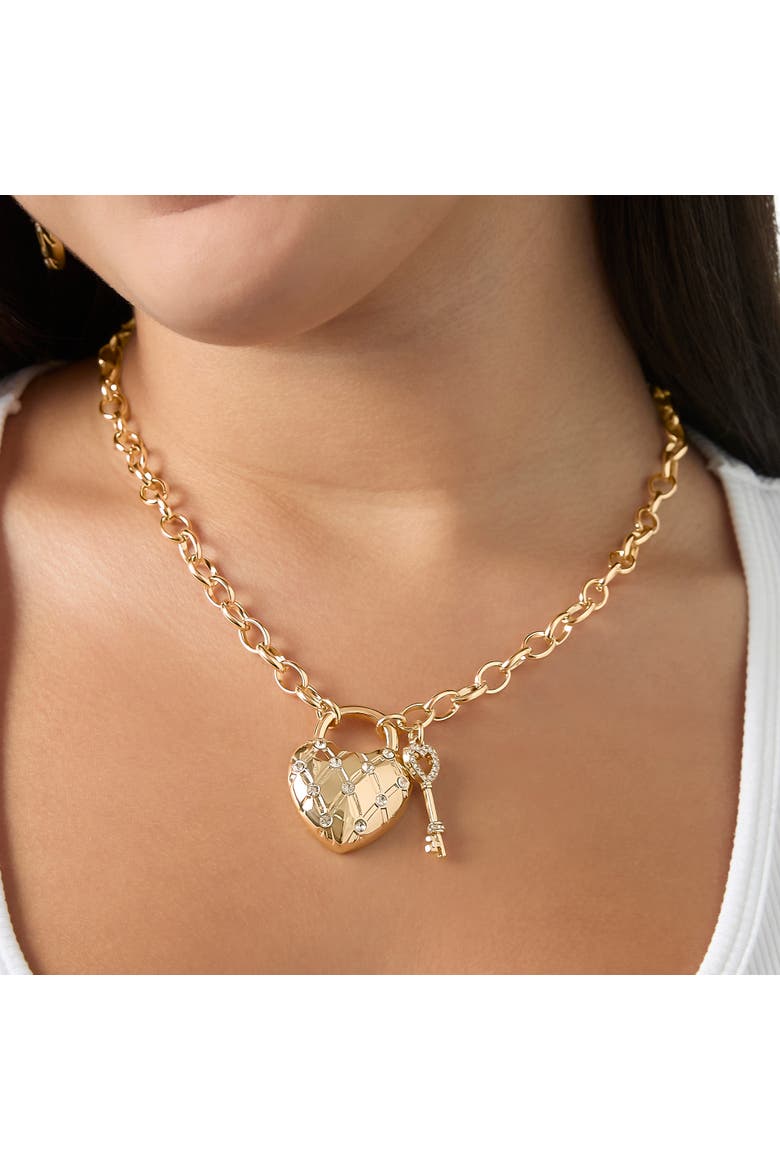 Heart Locket with Key Pendant Necklace, Gold-Tone, Alternate, color, Gold Tone
