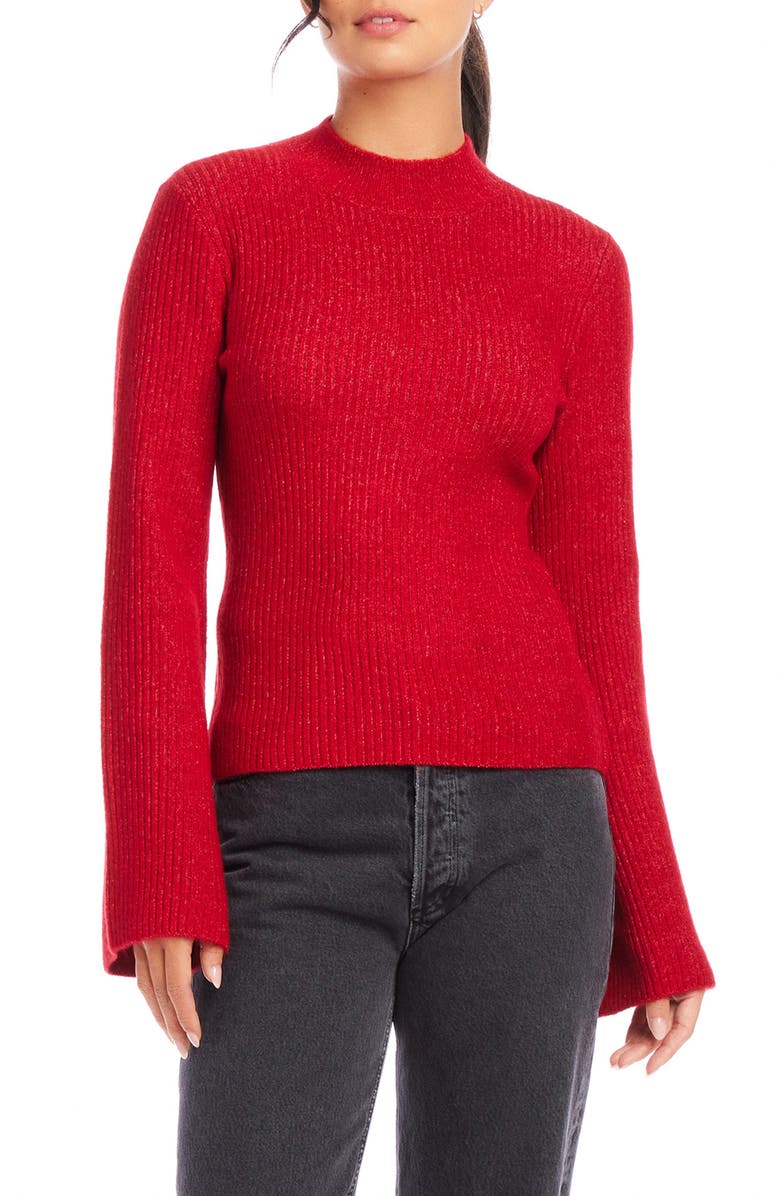 FIFTEEN TWENTY Brielle Flare Sleeve Mock Neck Sweater, Main, color, Red