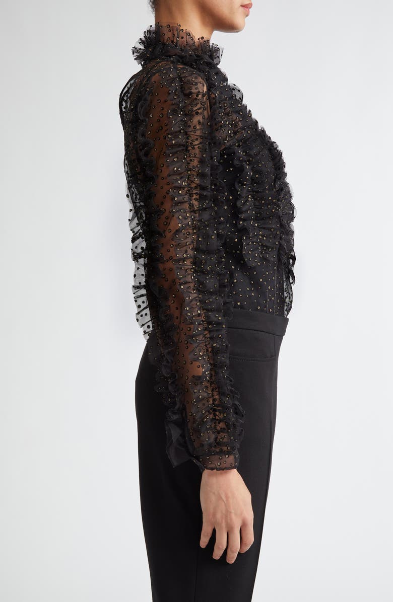 Akris punto Embellished Sheer Ruffle Long Sleeve Tulle Top, Alternate, color,