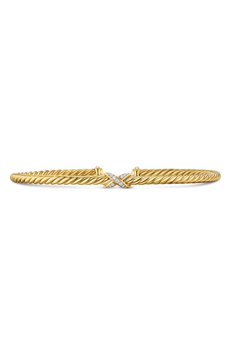 David Yurman Micro Cable Flex X Bracelet in 18K Gold with Diamonds, 2.6mm, Main, color, Gold