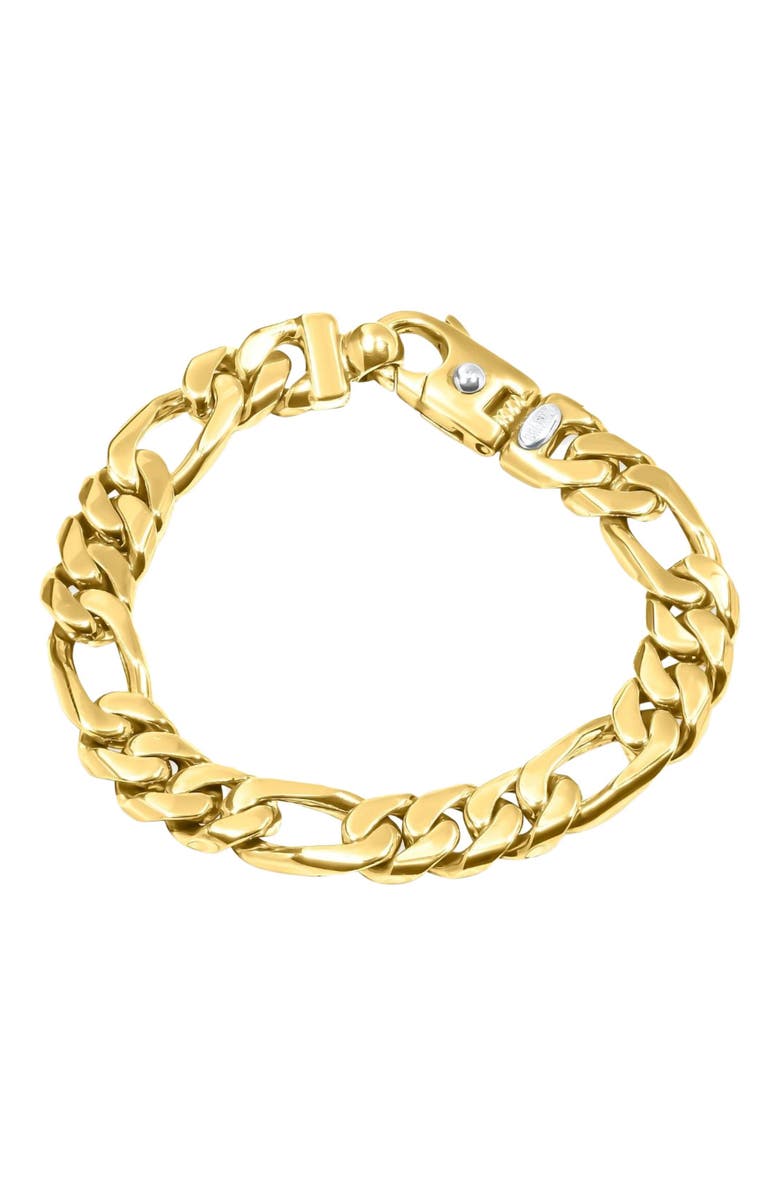 Bliss Diamond Men's Classic Figaro 14k Solid Gold 55.7 Grams 9.5mm Link Bracelet 9", Main, color,