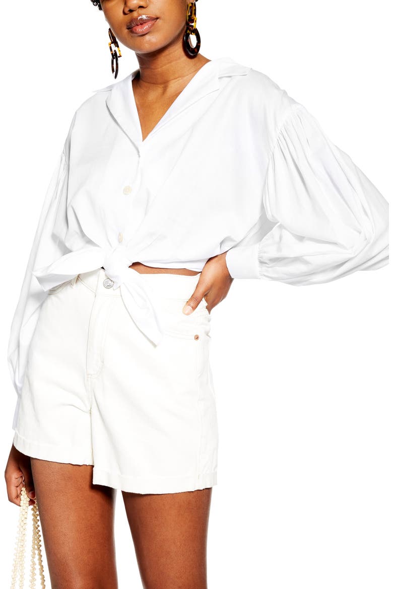 Tie Front Poplin Shirt, Main, color, IVORY