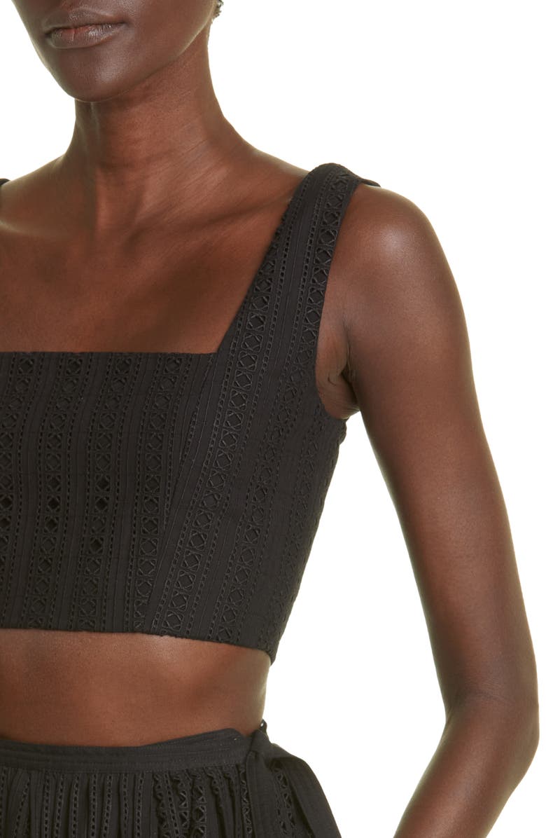 Adam Lippes Embroidered Eyelet Cotton Crop Top, Alternate, color, Black