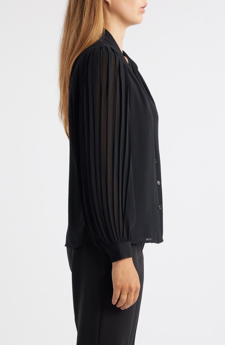 Anne Klein Pleated Chiffon Button-Up Shirt, Alternate, color, Anne Black