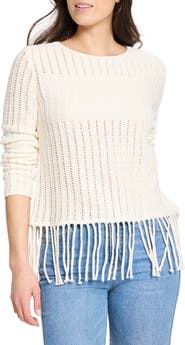 NIC+ZOE Beach Walk Open Stitch Fringe Sweater