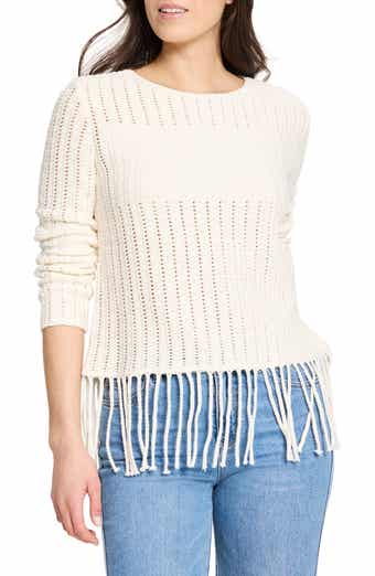 Beach Walk Open Stitch Fringe Sweater
