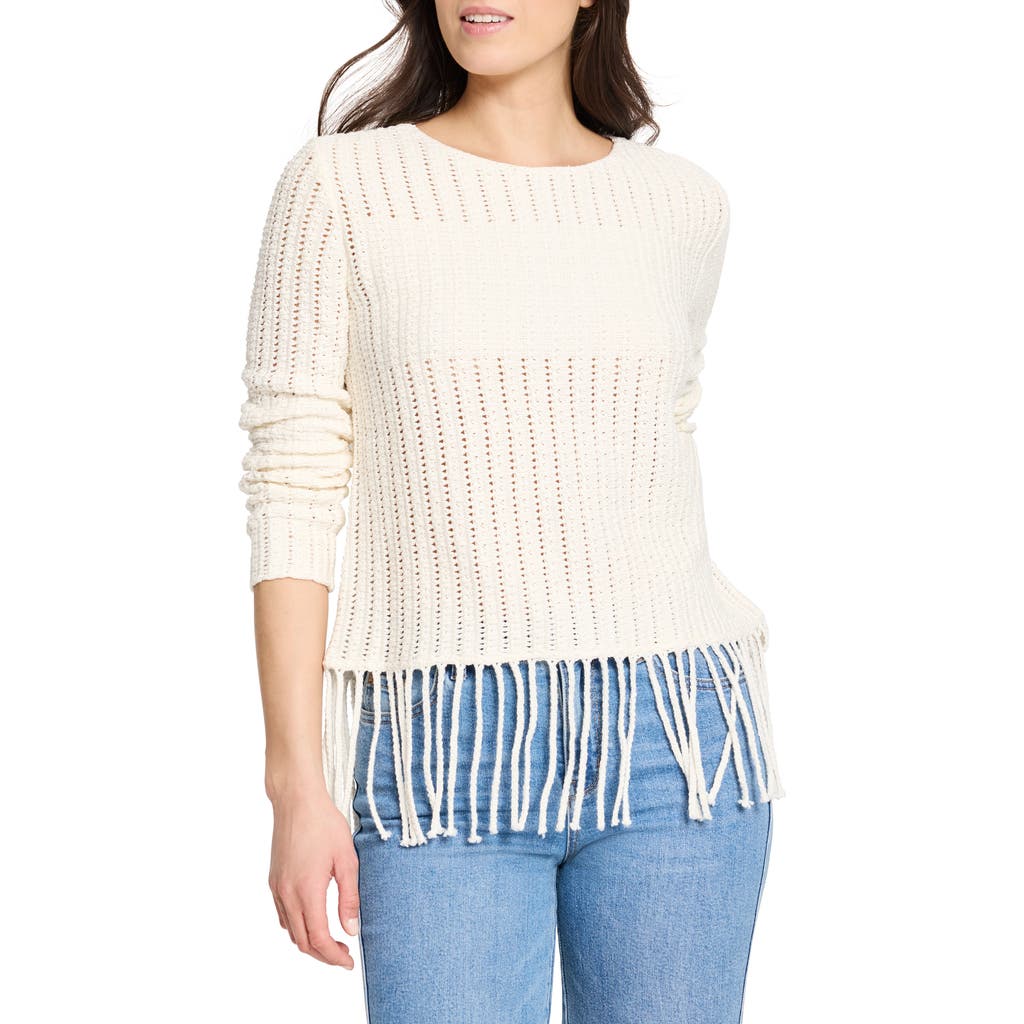 Nic + Zoe Nic+zoe Beach Walk Open Stitch Fringe Sweater In Classic Cream