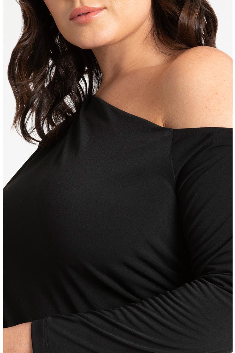 Ruched One-Shoulder Long Sleeve Knit Top, Alternate, color, BLACK ONYX