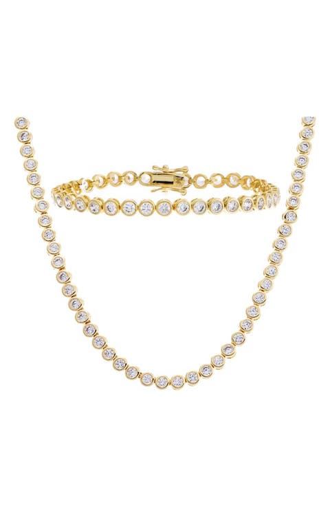 Cubic Zirconia Tennis Necklace & Bracelet Set