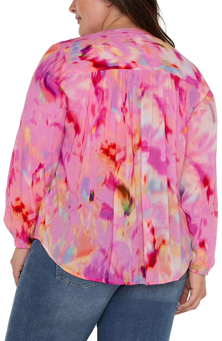 Liverpool Los Angeles Watercolor Shirred Long Sleeve Chiffon Button-Up Top, Alternate, color, 