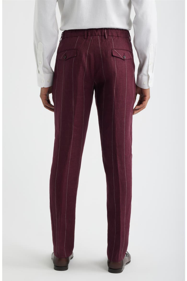 Nova Pinstripe Pleated Wool Blend Trousers, Alternate, color, WINE