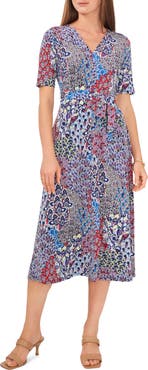Chaus Print V-Neck Midi Dress