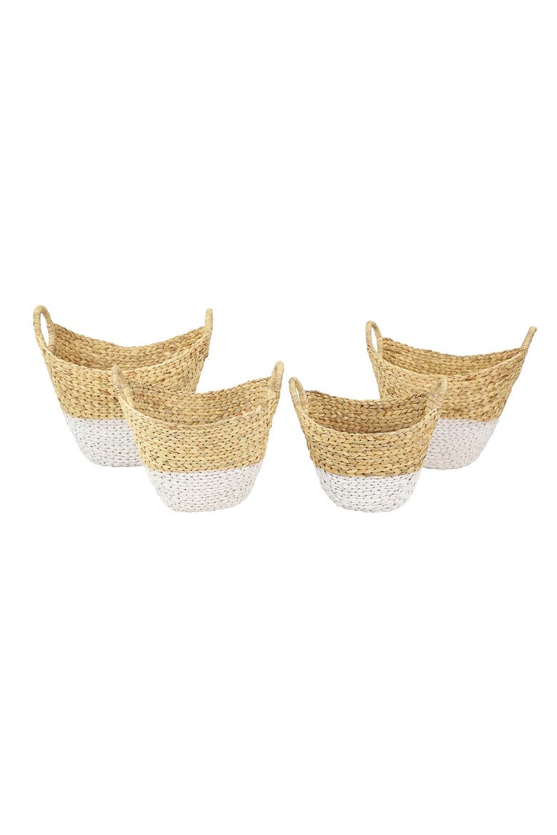 Oval Natural and White Dip-Dyed Water Hyacinth Wicker Storage Baskets with Round Handles - Set of 4, Alternate, color, BROWN
