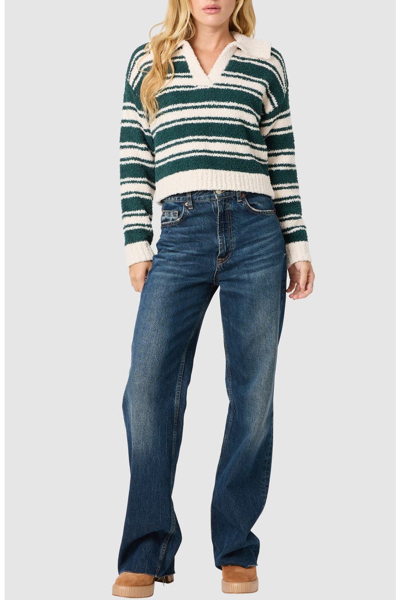 Stripe Johnny Collar Crop Sweater, Alternate, color, GREEN IVORY