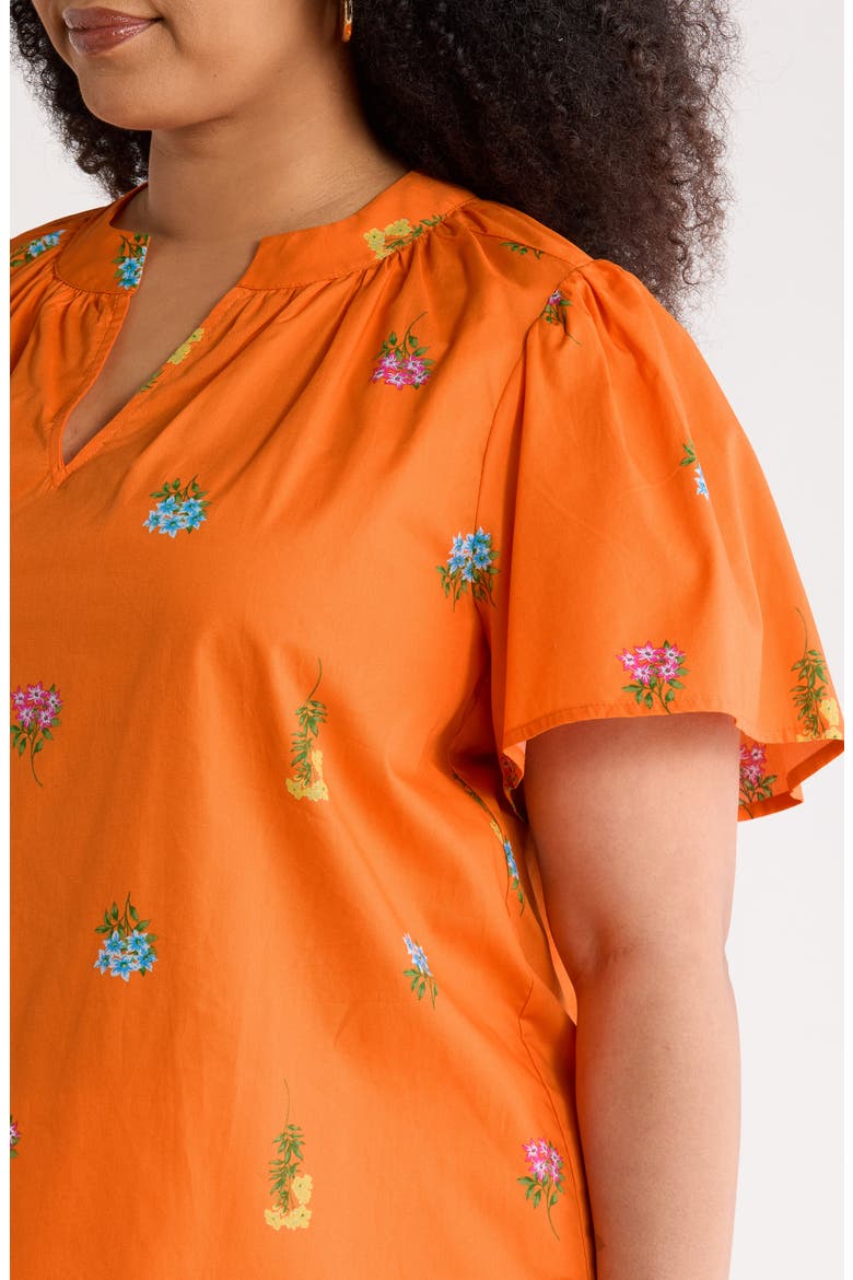 Floral Cotton Split Neck Top, Alternate, color, ORANGE-MULTI