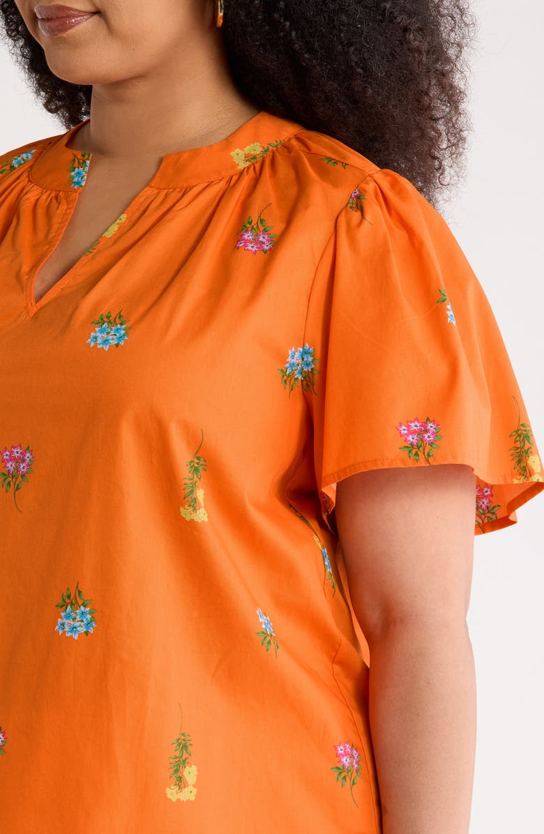 SUGARLIPS Floral Cotton Split Neck Top, Alternate, color, Orange-Multi