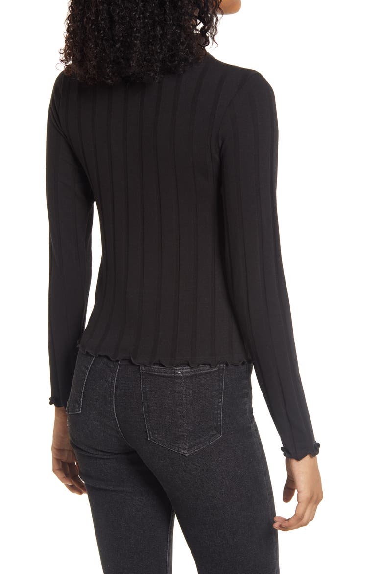 Lettuce Edge Ribbed Cotton Blend Turtleneck Top, Alternate, color, BLACK