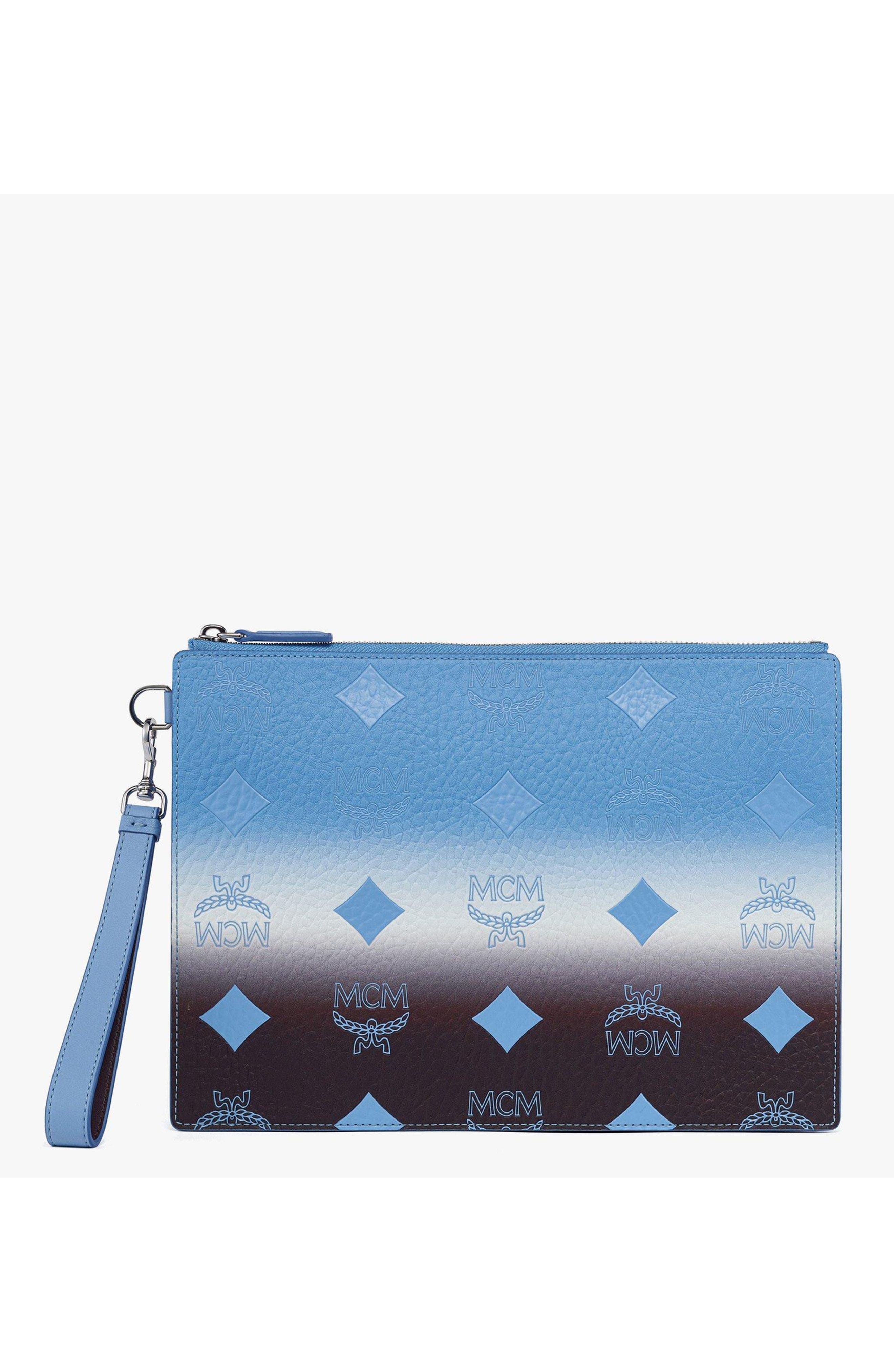 MCM Small Aren Wristlet Pouch in Gradation Visetos, Main, color, Della Robbia Blue