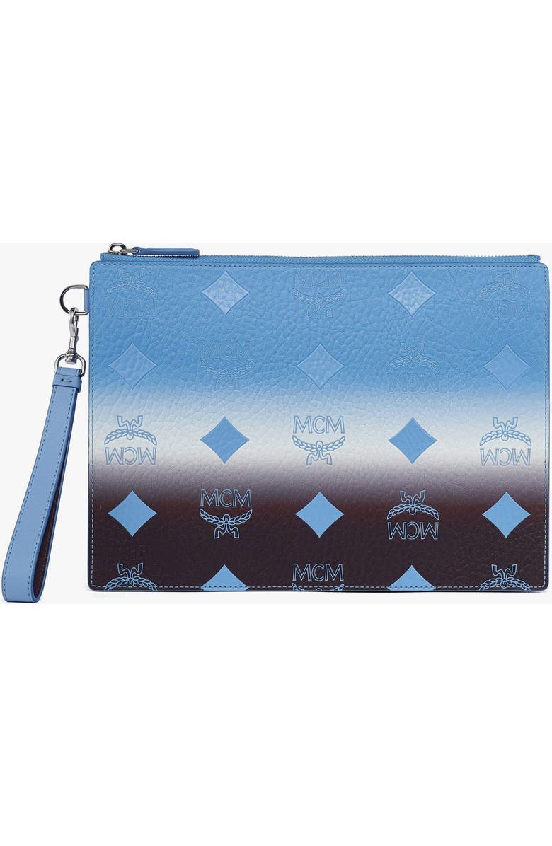 MCM Small Aren Wristlet Pouch in Gradation Visetos, Main, color, Della Robbia Blue