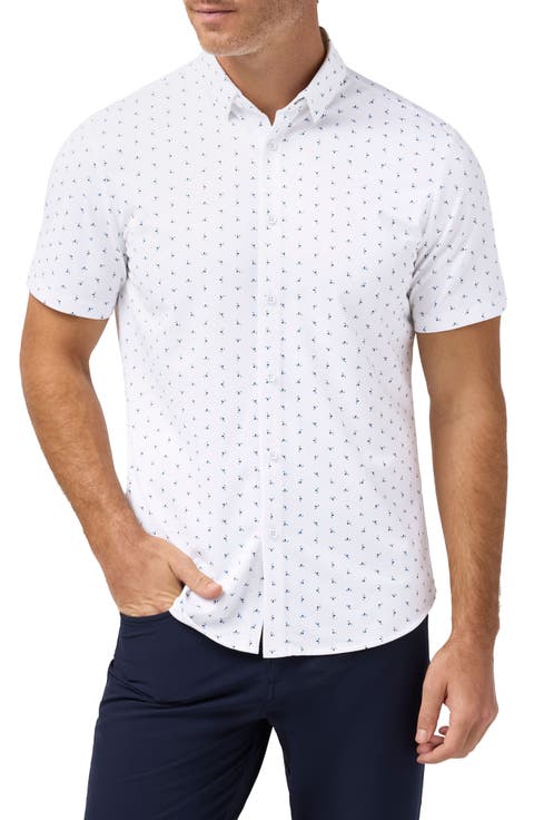 Halyard Floral Print Short Sleeve Performance Button-Up Shirt
