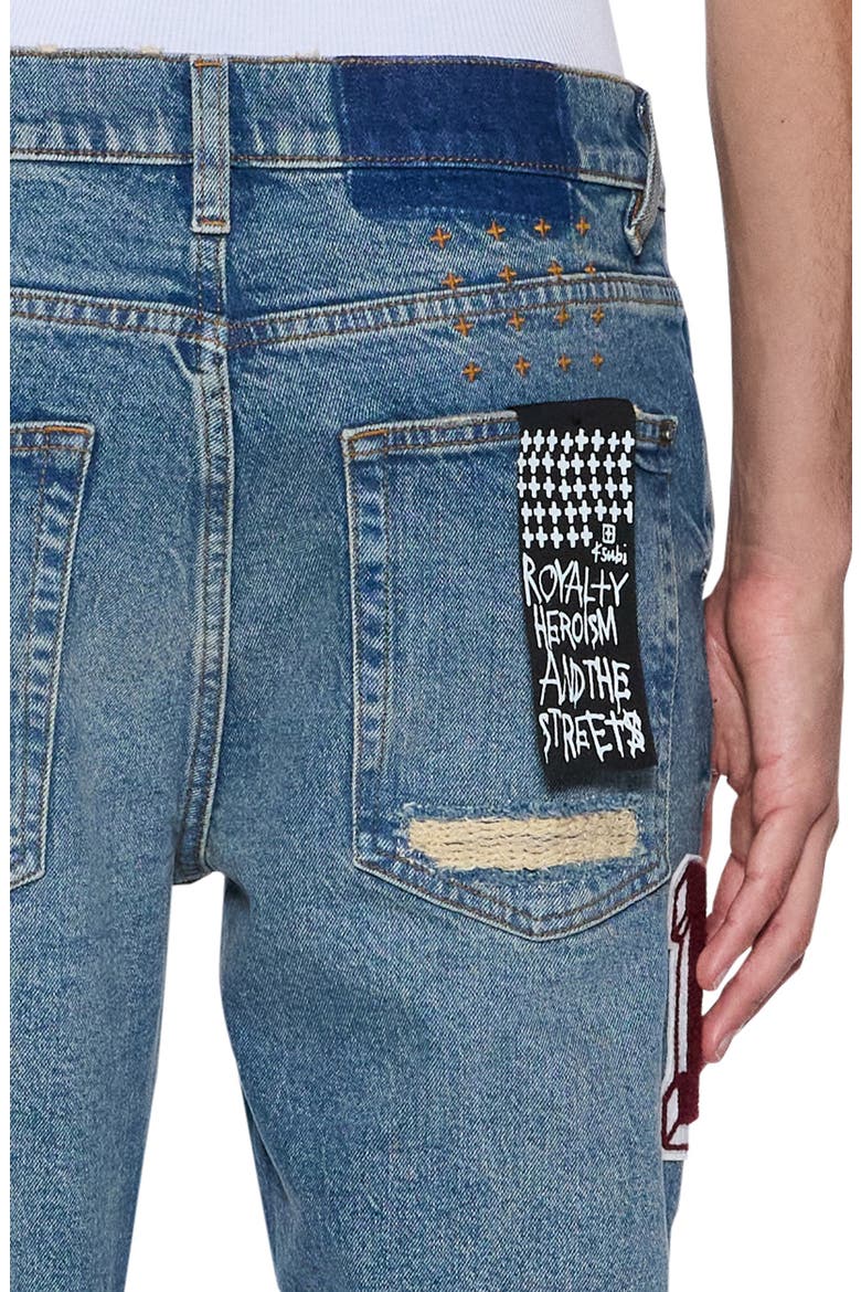 Van Winkle Rodeo Patch Ripped Skinny Jeans, Alternate, color, DENIM
