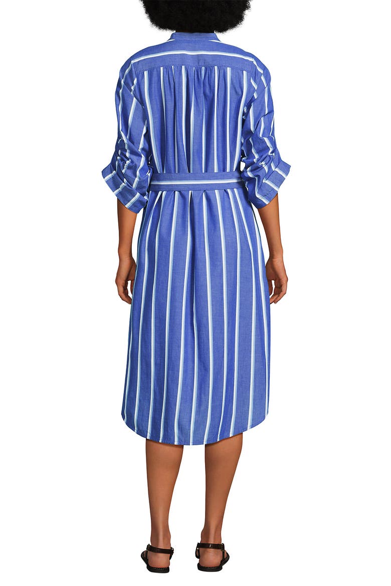 Poplin Oversized Puff Sleeve Midi Shirt Dress, Alternate, color, Blue/White Shadow Stripe