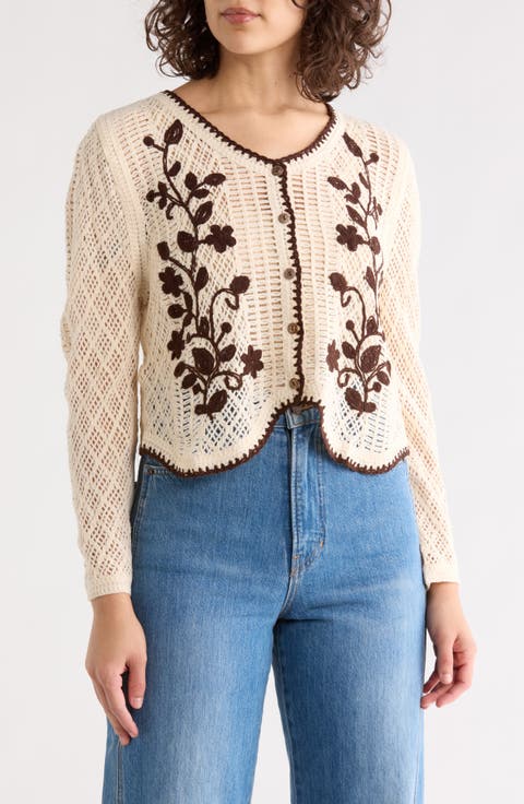 Floral Embroidered Open Stitch Cardigan