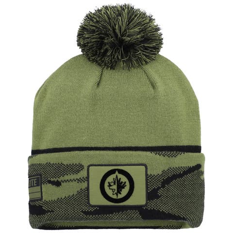 Men's Fanatics  Olive Winnipeg Jets Military Appreciation Cuffed Knit Hat with Pom