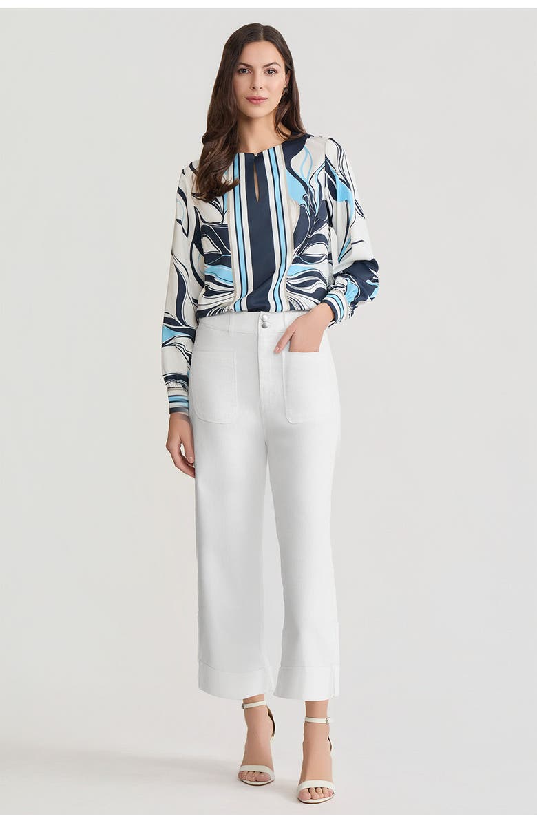 Ming Wang Floral Abstract Crepe de Chine Blouse, Alternate, color, Indigo/White/Serene