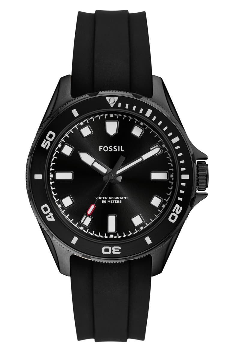 Dalton Three Hand Quartz Silicone Strap Watch, 42mm, Main, color, BLACK