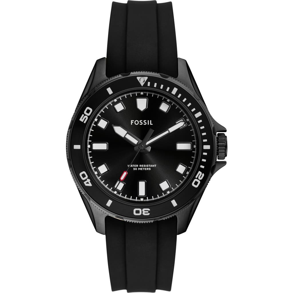 Fossil Dalton Three Hand Quartz Silicone Strap Watch, 42mm In Black