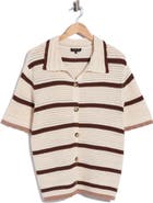 1.STATE Mesh Stripe Button-Up Sweater Top