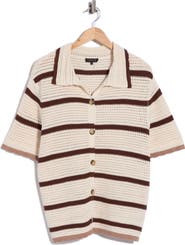 1.STATE Mesh Stripe Button-Up Sweater Top