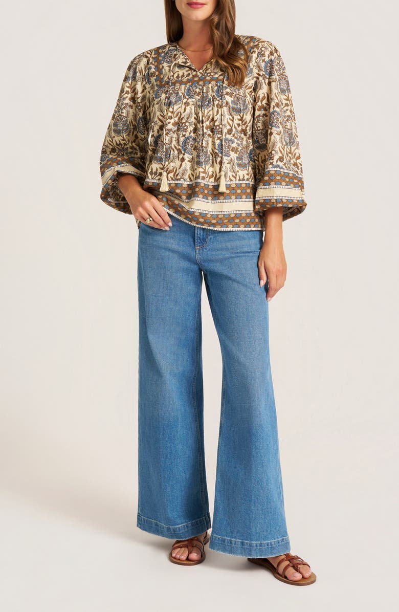 matty m. Acacia Floral Cotton Split Neck Top, Alternate, color, Storm