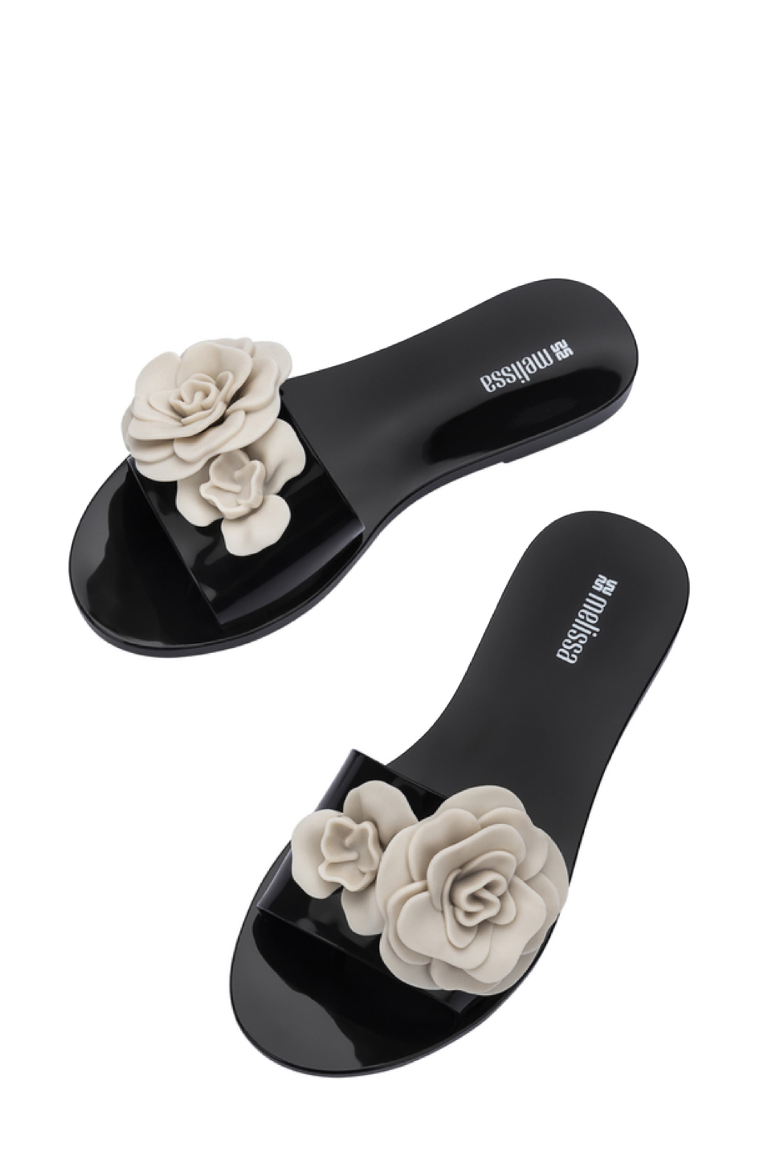Melissa Babe Petals Slide Sandal, Alternate, color, Black/Beige