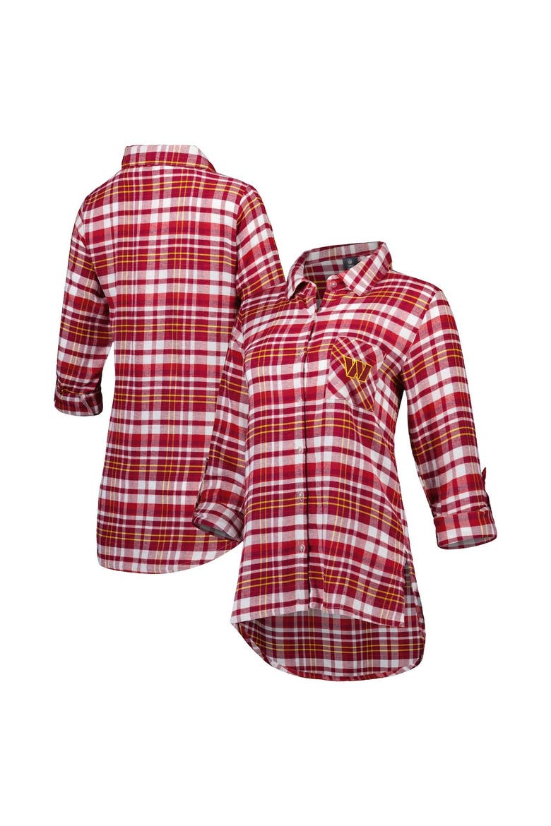 Women's Concepts Sport Burgundy Washington Commanders Mainstay Plaid Full-Button Long Sleeve Nightshirt, Main, color, Burgundy