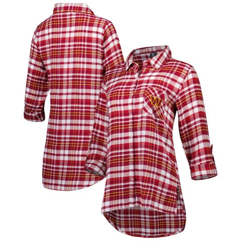 Women's Concepts Sport Burgundy Washington Commanders Mainstay Plaid Full-Button Long Sleeve Nightshirt