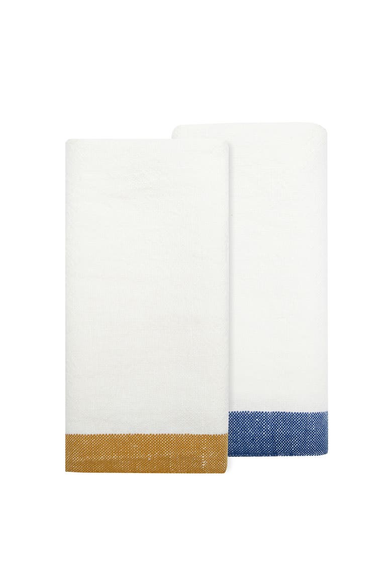 Paris White Tea Towels - Set of 2, Main, color, Blue, Mustard 20" x 30"