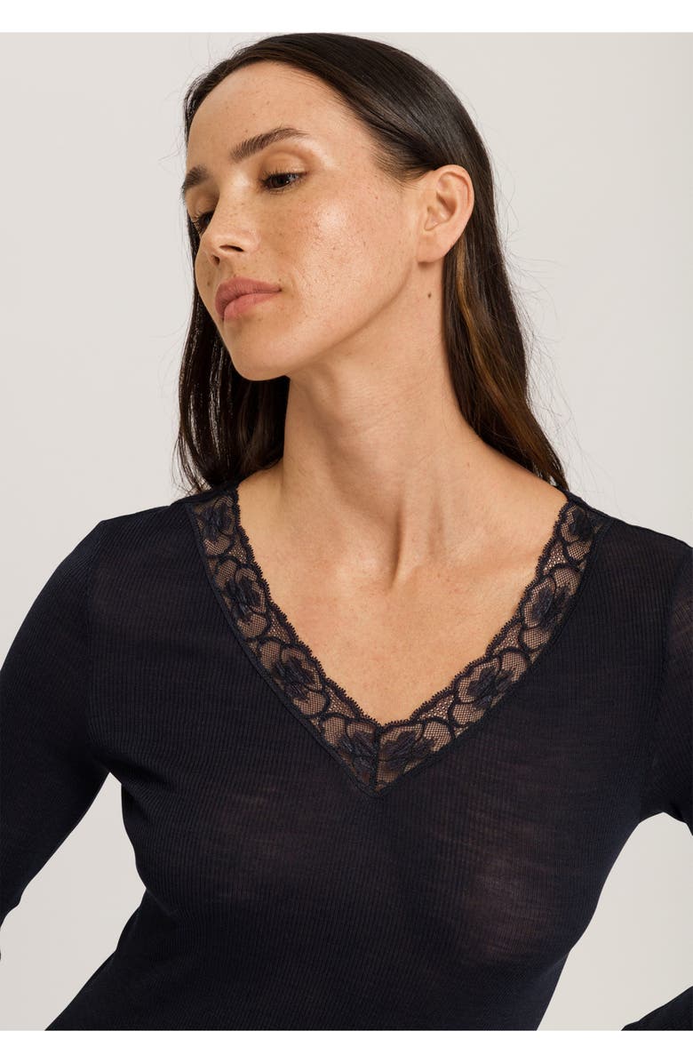 Hanro Ribbed Merino Wool & Silk Pajama Top, Alternate, color,