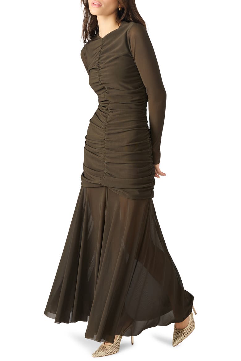 Kiara Ruched Long Sleeve Maxi Dress, Alternate, color, DARK ESPRESSO
