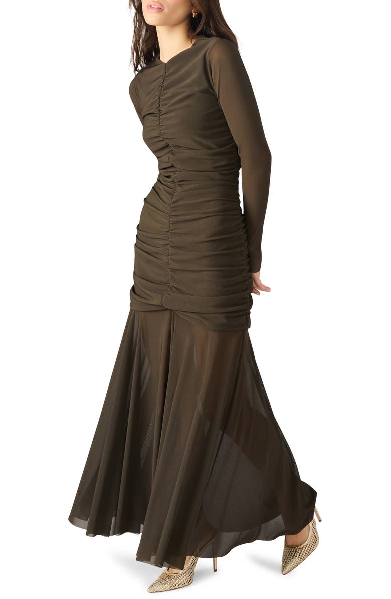 Steve Madden Kiara Ruched Long Sleeve Maxi Dress, Alternate, color, Dark Espresso