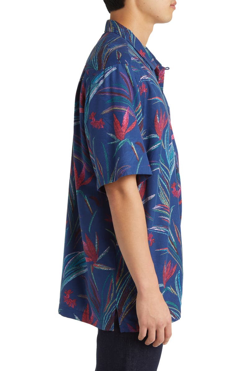 Tommy Bahama Manriscala Blooms Short Sleeve Silk Button-Up Shirt, Alternate, color, Bering Blue